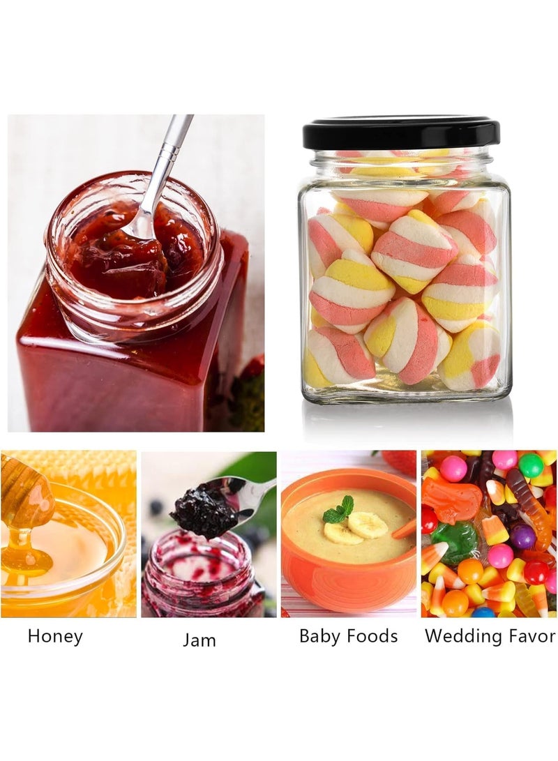 Luxoraq Square Glass Storage Jars with Black Airtight Lids, (Pack of 12) Kitchen Food Storage Containers 9oz/270ml Small Glass Canisters Jars for Jam, Spices, Honey, Jelly, Pudding, Dessert, Herbs, Storage - Image 4
